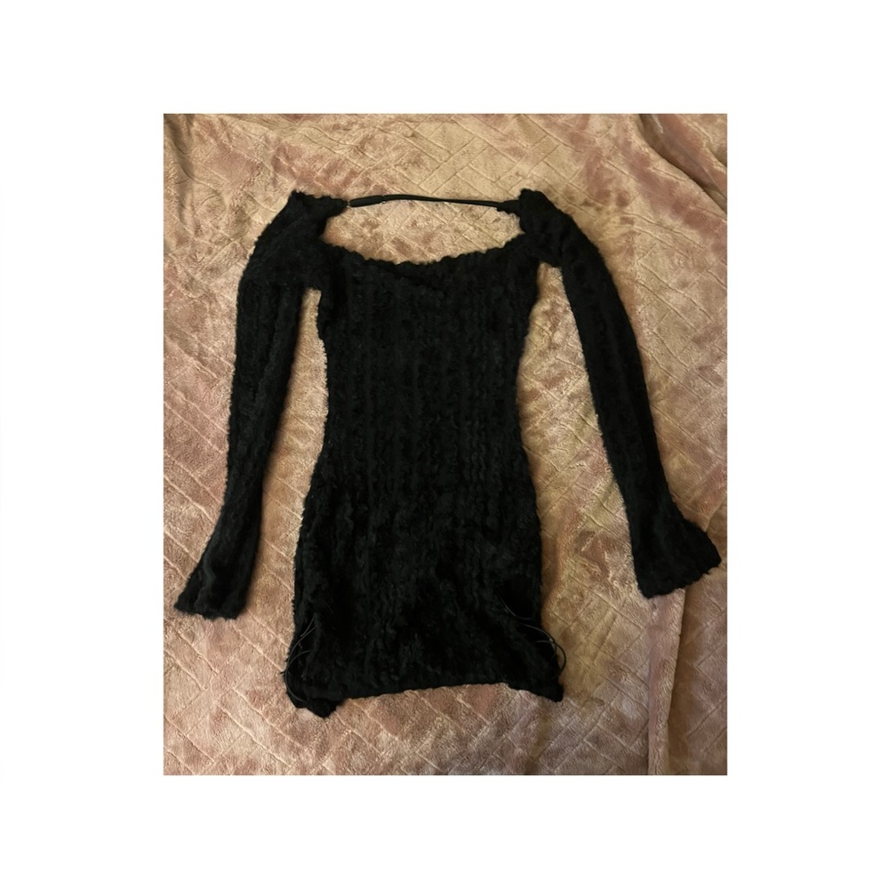 Black Long Sleeve Textured Dress